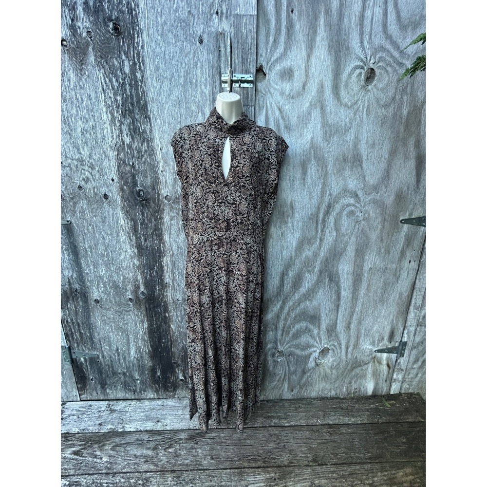 Zimmermann Floral Maxi Dress Black Mock Neck Keyhole Size 3 Large Cutout Artful
